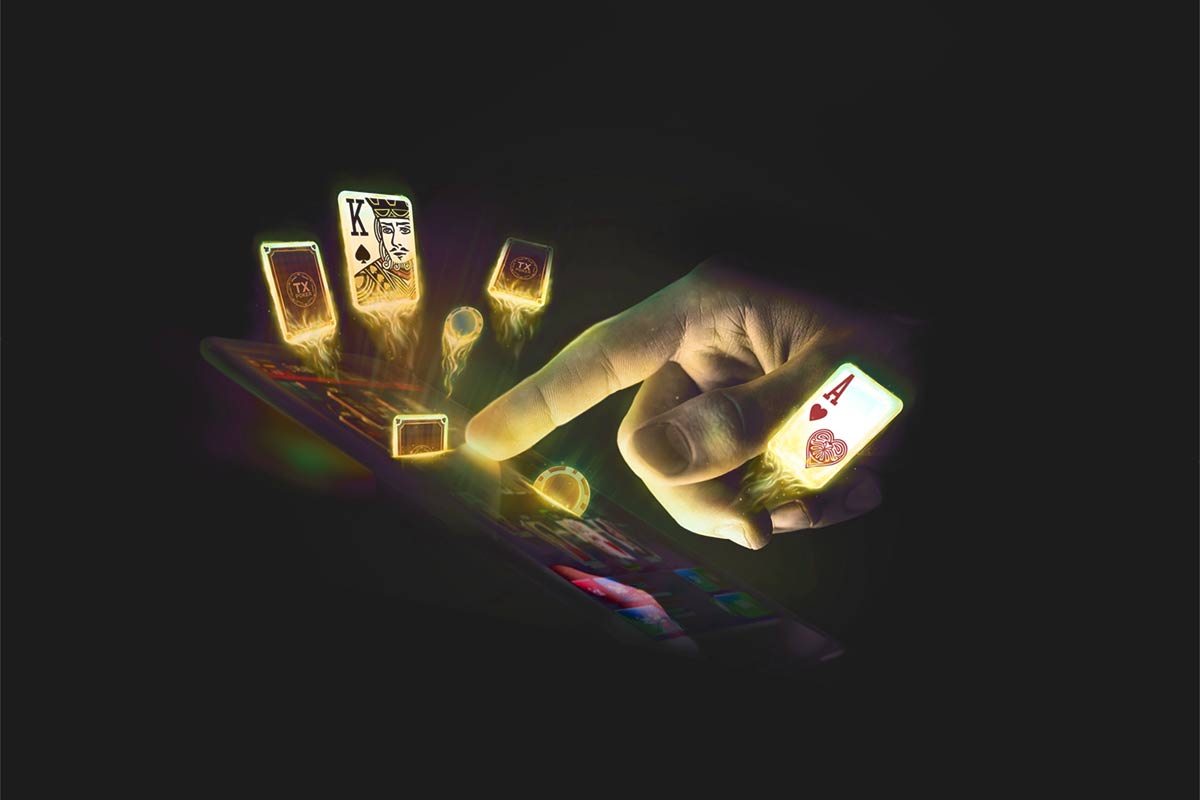 Casino in cellphone finger press